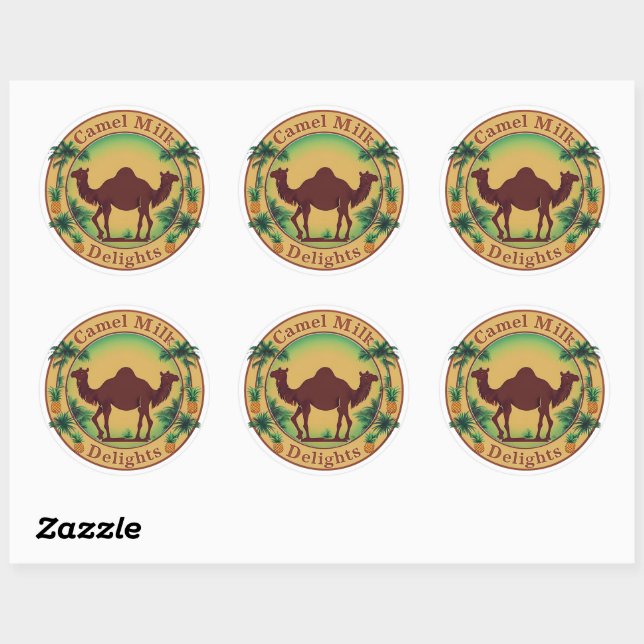 Sticker Rond Camel Milk Delights-Tropical Camel Palm Pineapple (Feuille)