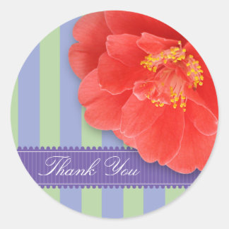 Sticker Rond Camelia & Stripes avec ruban : rose