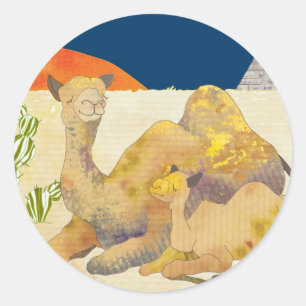 Sticker Rond Camels et Pyramides en Egypte