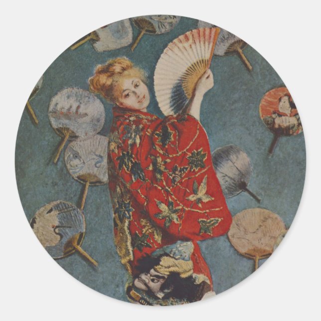 Sticker Rond Camille Monet en costume japonais par Claude Monet (Devant)