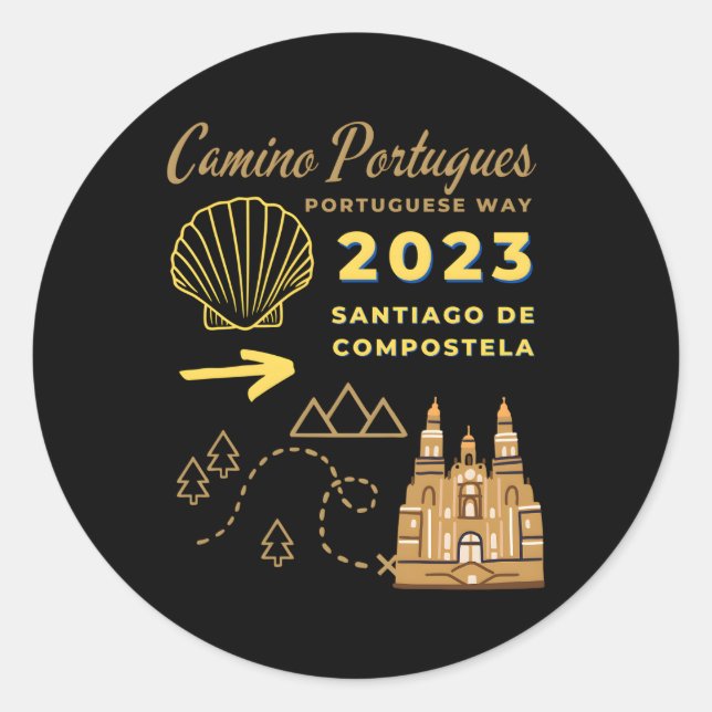 Sticker Rond Camino Portugues Portugal Way 2023 Santiago De C (Devant)