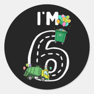Sticker Rond Camion à ordures de 6 ans Garçon 6ème anniversaire