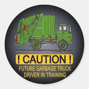 Sticker Rond Camion à ordures pour futur Chauffeur vert pour en