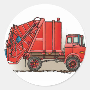 Sticker Rond Camion à ordures rouge