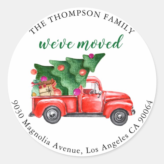 Sticker Rond Camion Arbre Cute Nous avons Déménagé Vacances (Devant)