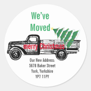 Sticker Rond Camion Arbre de Noël Nous avons déménagé Faire-par