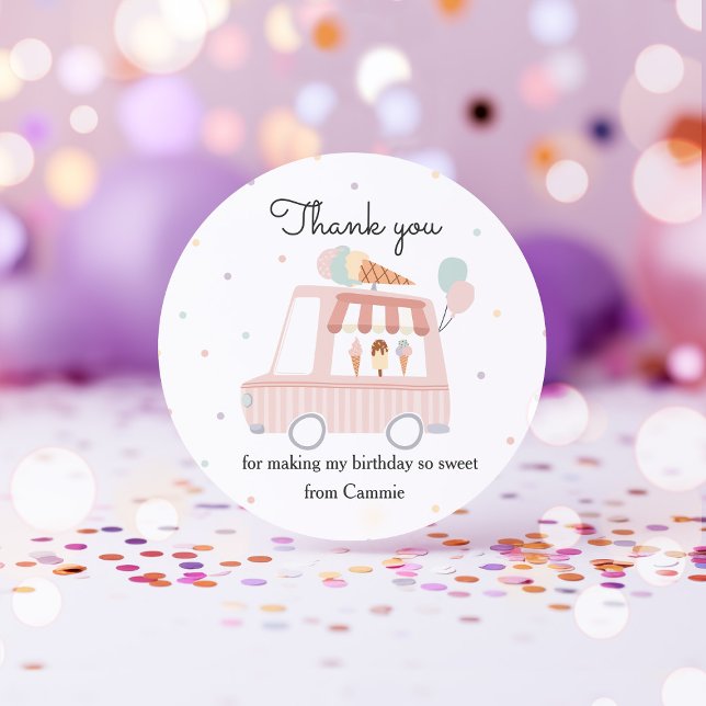 Sticker Rond Camion Crème de glace rose Fête d'anniversaire Fav (Créateur téléchargé)