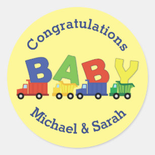 Sticker Rond Camion de Baby shower de camion de construction ga