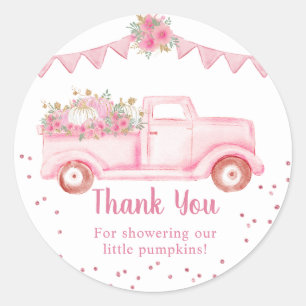 Sticker Rond Camion de citrouilles roses jumelles Merci