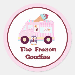 Sticker Rond Camion De Crème De Glace De Lapin Bleu Et Rose