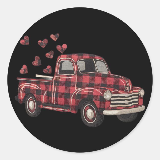 Sticker Rond Camion de la Saint-Valentin Funny Buffalo Plaid Le (Devant)