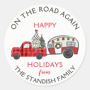 Sticker Rond Camion de Noël Vintage sur la route