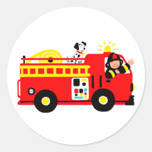 Sticker Rond Camion de pompiers