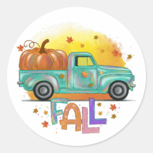 Sticker Rond Camion de ramassage Vintage de automne coloré