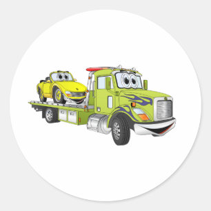 Sticker Rond Camion de remorquage à plat avec dessin vert