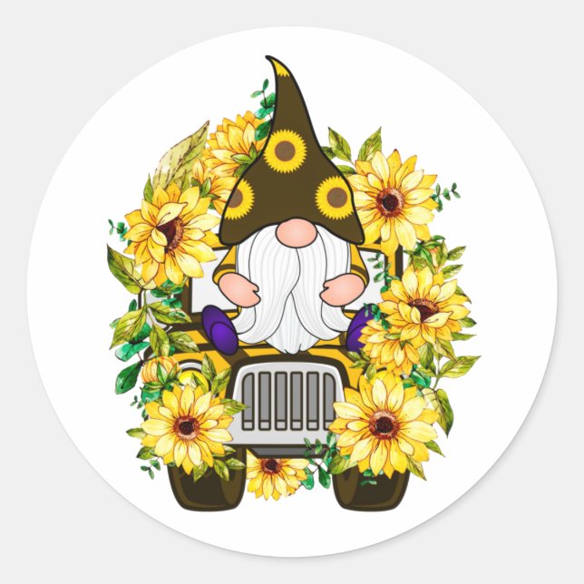 Sticker Rond Camion de tournesol Gnomes (Devant)