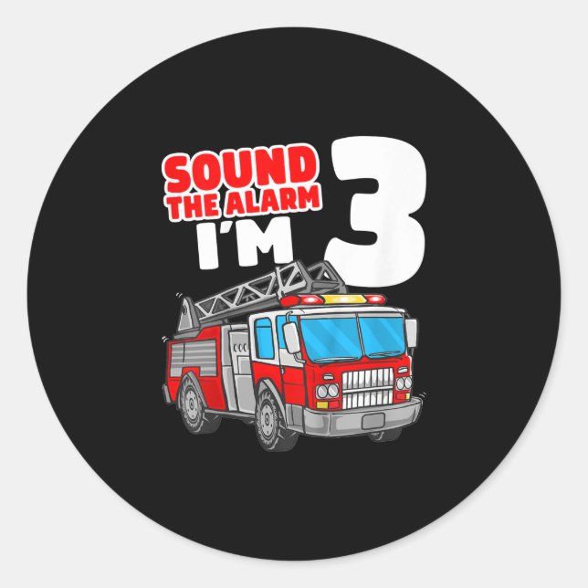 Sticker Rond Camion d'incendie 3 ans pompier 3e anniversaire (Devant)