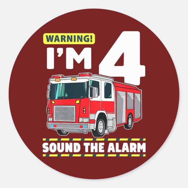 Sticker Rond Camion d'incendie 4 ans pompier 4e anniversaire (Devant)