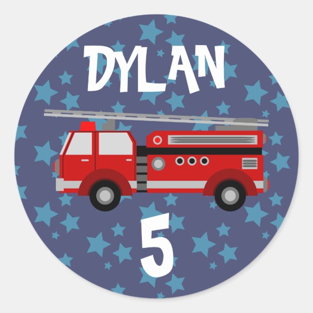 Sticker Rond Camion d'incendie Espace bleu Anniversaire (Devant)