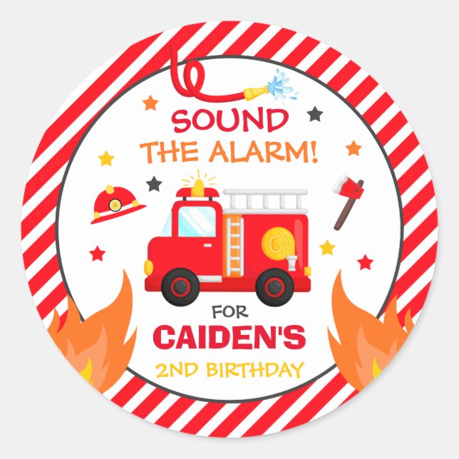 Sticker Rond Camion d'incendie Fête d'anniversaire Décorations  (Devant)