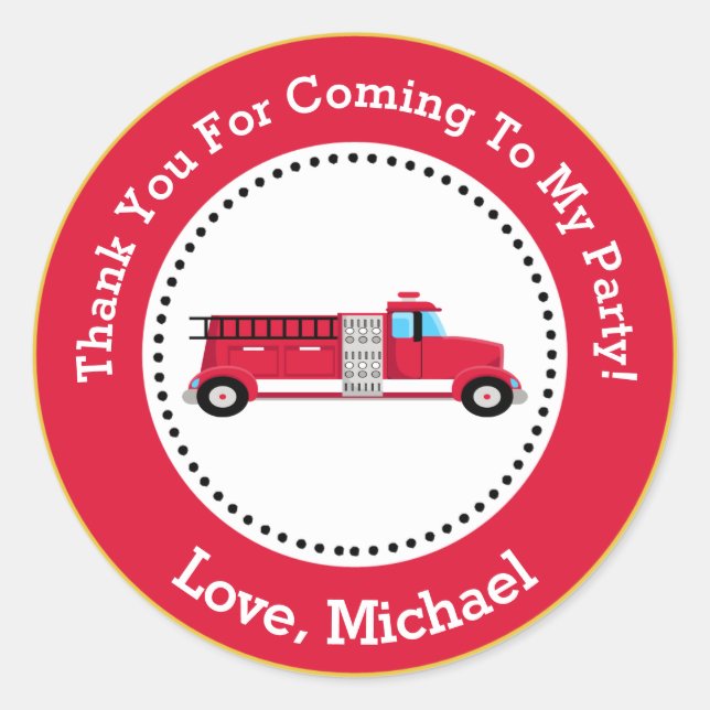 Sticker Rond Camion d'incendie fête d'anniversaire Favoriser l' (Devant)