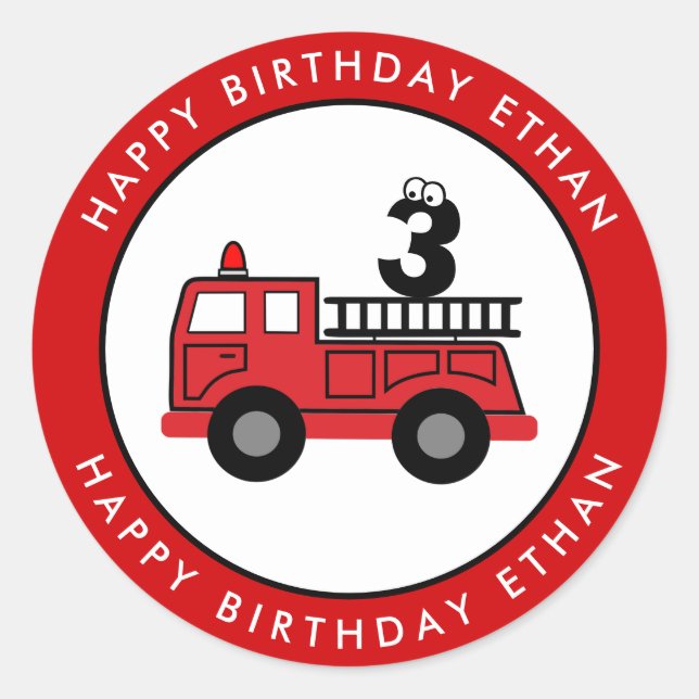 Sticker Rond Camion feu rouge Anniversaire Personnalisé (Devant)