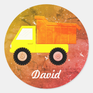Sticker Rond Camion Jaune Arrière - plan en détresse