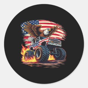 Sticker Rond Camion Monster Eagle Bald - Drapeau Américain 4th 