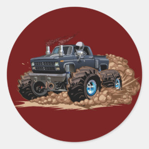 Sticker Rond Camion monstre de dessin animé