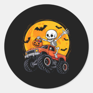 Sticker Rond Camion Monstre Squelette Lune Citrouille Halloween