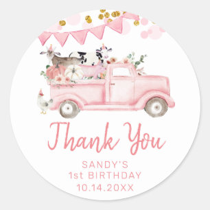Sticker Rond Camion Rose Citrouille De Ferme En Merci
