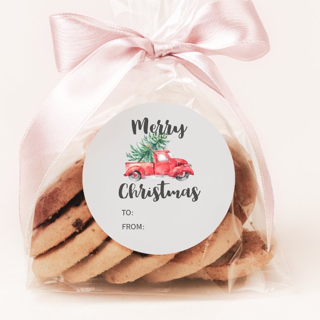 Sticker Rond Camion rouge et arbre Noël Nom du cadeau (Créateur téléchargé)