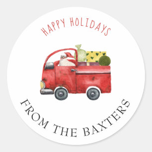 Sticker Rond Camion rouge personnalisé et Noël Père Noël