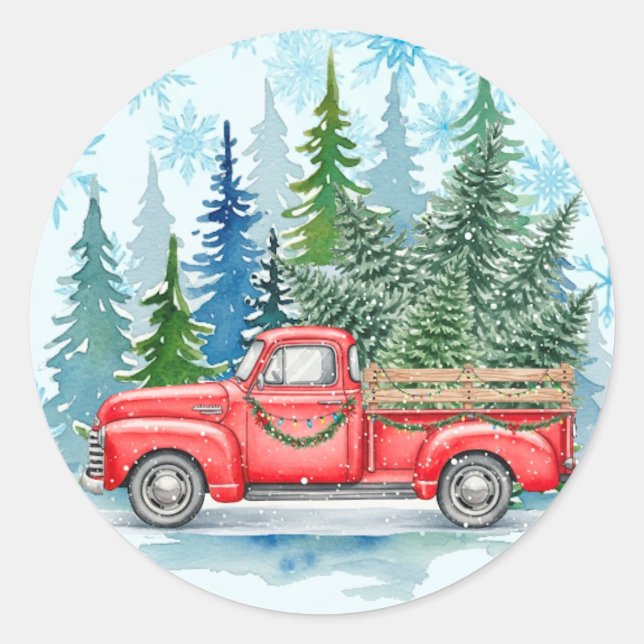 Sticker Rond Camion Rustique de mariage d'hiver (Devant)