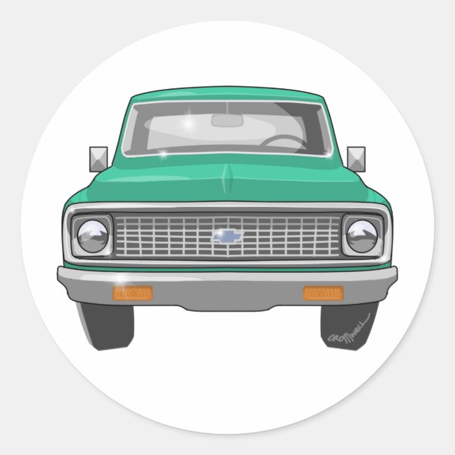 Sticker Rond Camion vert Chevy 1974 (Devant)