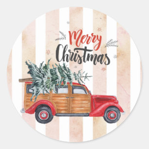 Sticker Rond Camion Vintage panneau rouge Noël