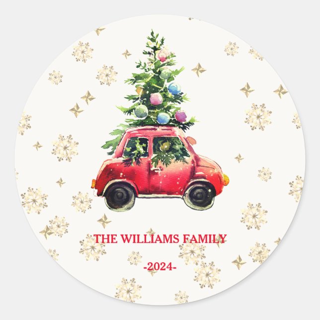Sticker Rond Camion Vintage rouge sapin (Devant)