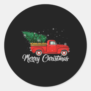 Sticker Rond Camionnette Rouge Ramasse Sapin De Noël Vintage Fê