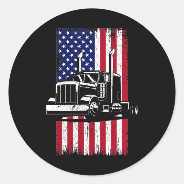 Sticker Rond Camionneur américain Drapeau Trucker (Devant)