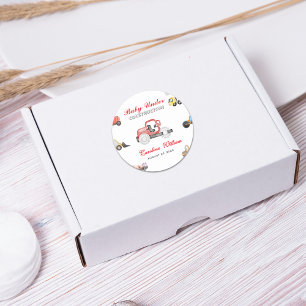 Sticker Rond Camions bébé en construction baby shower