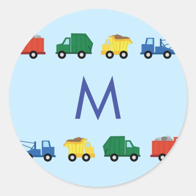 Sticker Rond Camions Garçons mignon Nom de l'enfant Enveloppe S (Devant)