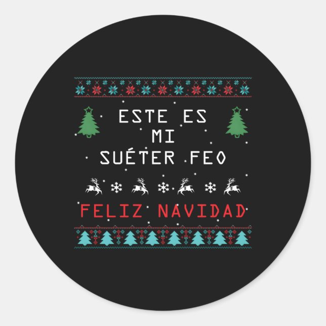 Sticker Rond Camisa De Navidad Suã©Ter Feed Mal En Espagnol (Devant)