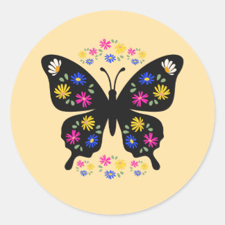Sticker Rond Camiseta mariposa con flores multicolor