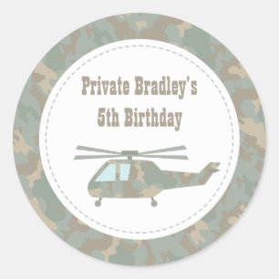 Sticker Rond Camo Print Helicopter Army Boys Birthday Party