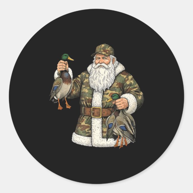 Sticker Rond Camo Santa Mallard Duck Hunting Christmas Hunter G (Devant)