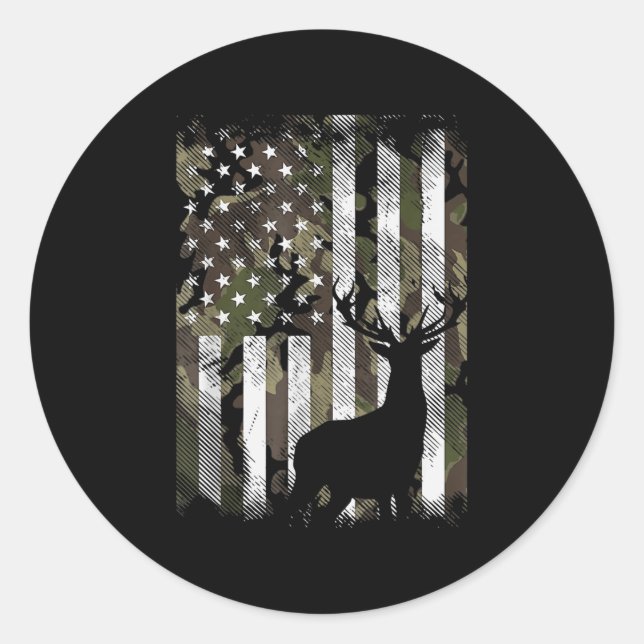 Sticker Rond Camo US Drapeau Der Elk Buck Camoflage Chasse Chas (Devant)