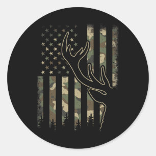 Sticker Rond Camo Us Drapeau Elk Buck Camouflage Deer Chasse Ch