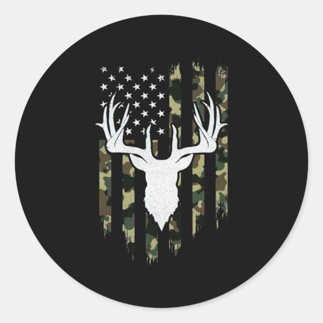 Sticker Rond Camouflage American Flag Deer Hunting (Devant)