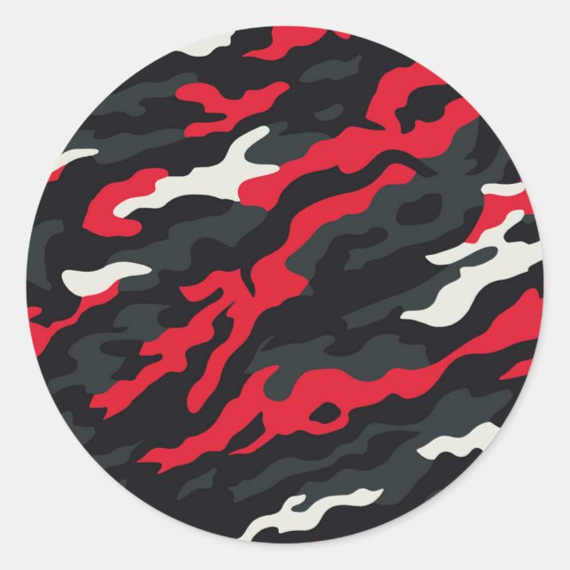 Sticker Rond Camouflage blanc gris rouge Motif Camo (Devant)