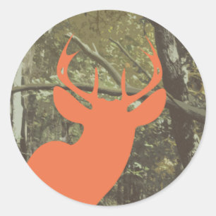 Sticker Rond Camouflage + Cerf orange